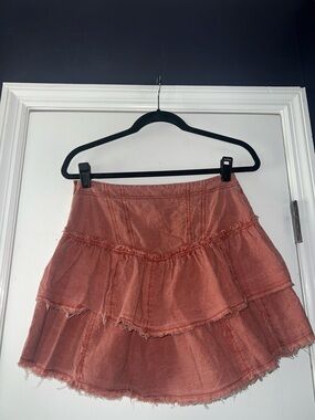 Free People Dusty Rust Tiered Ruffle Mini Skirt